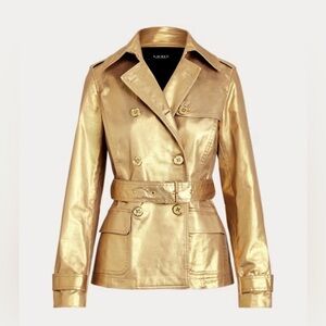 Vintage Ralph Lauren Metallic Twill Trench Coat Double-Breasted Women's Petite M